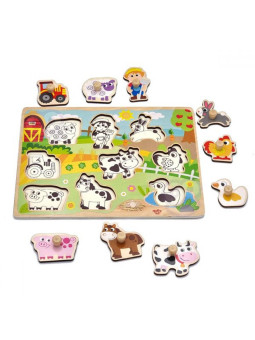 TOOKY TOY Drewniane Puzzle Montessori Farma z Pinezkami Do Dopasowania