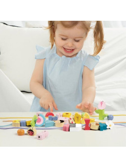 CLASSIC WORLD Drewniane Klocki do Nawlekania Ubieranie Dzieci 73 el.