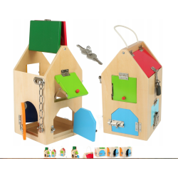 Domek z zamkami - zabawa zręcznościowa dla dzieci small foot design - drewniana zabawka edukacyjna  zabawka dla 3 latka