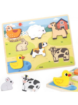 VIGA Drewniane Puzzle Układanka Montessori 2w1 Figurki Farma
