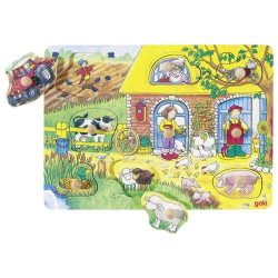 Układanka z uchwytami zabawka dla dzieci, wieś pomoce montessori goki - drewniane puzzle do układania, zabawka dla 2 latka