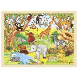Puzzle drewniane dla dzieci 48 elementów, Afryka, zabawka montessori goki - drewniane puzzle do układania, zabawka dla 3 latka