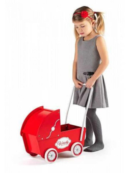 Drewniany wózek dla lalek czerwony