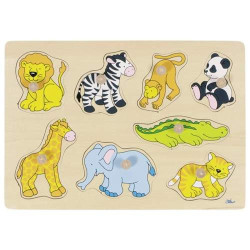 Układanka z uchwytami,  zoo goki - drewniane puzzle do układania, zabawka dla 2 latka