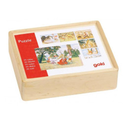 Klocki sześcienne dla dzieci, bajki dla dzieci goki - drewniane klocki do układania, zabawka dla 3 latka, zabawki drewniane