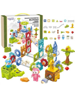 WOOPIE Klocki Magnetyczne Tor Kulkowy Zwierzęcy Raj 104 el.