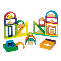 Drewniane klocki  dla dzieci -  tęcza,  38 elementów, zabawki montessori goki - drewniane klocki do układania, zabawka dla 3