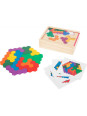 Drewniane kolorowe puzzle, sześciokąt, 10 różnych wzorów