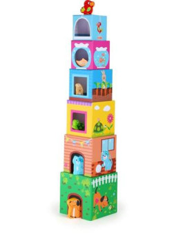 Klocki wieża Zwierzaki - zabawki dla dzieci, pomoce montessori