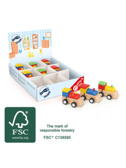 Zestaw drewnianych pociągów z nakręcanym mechanizmem - 9 sztuk