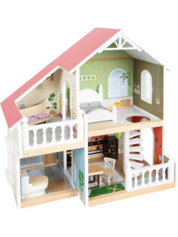 Nowoczesny Drewniany Domek dla Lalek z Tarasem