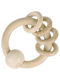 Gryzak, pierścień sensoryczny, z czterema kółkami - naturalne drewno