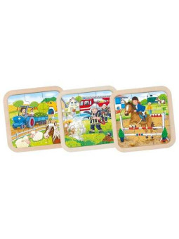 Puzzle farm, fire engine, ... - set of 9