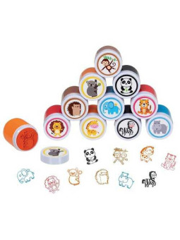 Self-inking stamps with animal motifs, plastic - set of 60