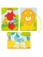 Threading game, parrot, lion, zebra