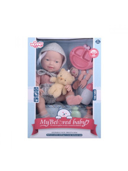 WOOPIE ROYAL Lalka Bobas 36 cm w Ubranku z  Misiem Akcesoria do Karmienia