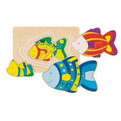 Puzzle wielowarstwowe dla dzieci, rybka (11 elementów), pomoce montessori goki - drewniane puzzle do układania, zabawka dla 2