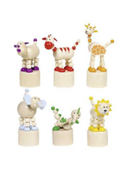 Animals, press 'n shake figures, Africa designs, wood - set of 12
