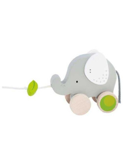 Pull-along animal, elephant with leaf