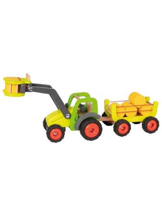 Front-end loader tractor with hay wagon