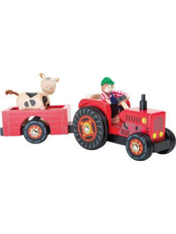 Drewniany traktor z krówką do zabawy