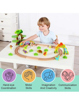 TOOKY TOY Drewniana Magnetyczna Kolejka Dinozaury + Figurki