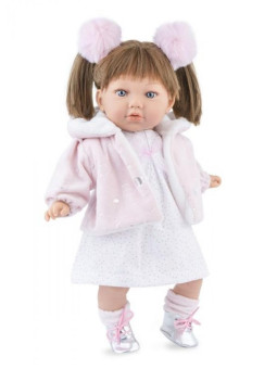 Lalka Alina w futerku Marina & Pau 782 - Dziewczynka, 45 cm, Brzuszek: Miękki, Kolor oczu: Niebieski, Kolor włosów: Brązowy