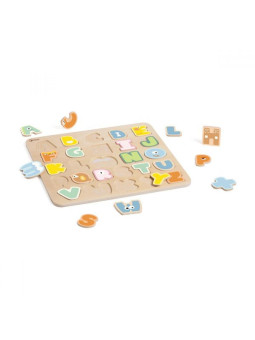 CLASSIC WORLD Drewniane Puzzle Montessori Układanka Nauka Alfabetu Liter Słów 27 el.