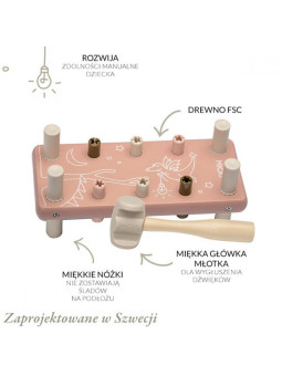 Różowa drewniana przebijanka z młotkiem Micki