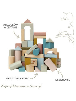 Klocki drewniane pastelowe 60 szt. Micki