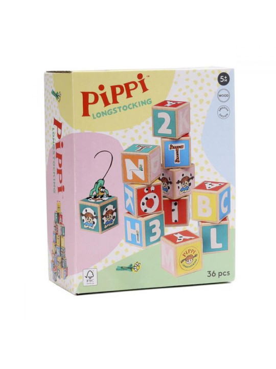 Klocki drewniane z literami 36 sztuk Pippi