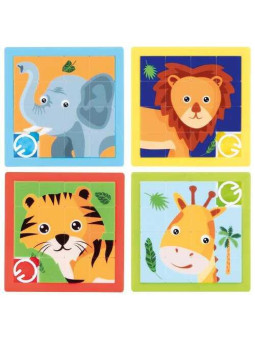 Sliding puzzles african animals, plastic - set of 24