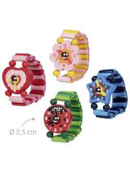 Wooden watch with elastic strap and movable hands - set of 8
