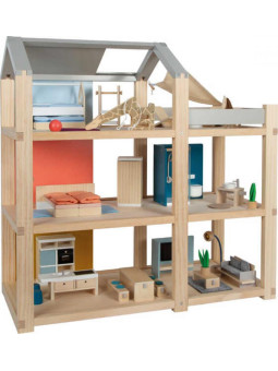 Natural Doll House with Furniture