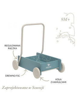 Niebieski chodzik pchacz drewniany Micki