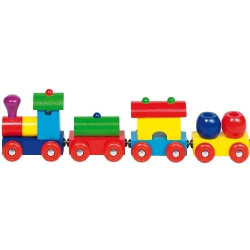 Kolorowy pociąg dla dzieci goki - drewniana zabawka, zabawa w kolejkę, zabawka dla 2 latka