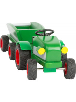 Drewniany traktor z przyczepą  do zabawy dla dzieci, farma small foot design - drewniana zabawka, zabawa z figurkami dla 3 latk