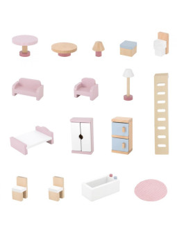 VIGA PolarB Duży Drewniany Domek dla Lalek 17 el.