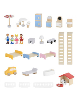 VIGA Zestaw Drewniany Domek dla Lalek z Laleczkami i Akcesoriami