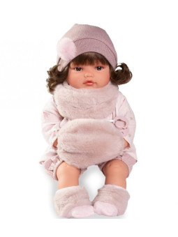 Lalka Beni płacząca z mufką Antonio Juan 16383 - Dziewczynka, 42 cm, Brzuszek: Miękki, Kolor oczu: Brązowy, Kolor włosów: