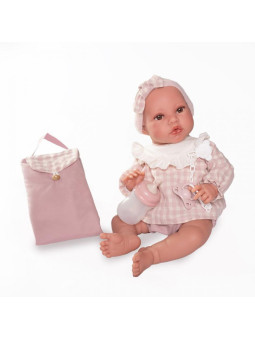 Lalka Erika z kocykiem i butelką Antonio Juan 33002 - Dziewczynka, 42 cm, Brzuszek: Miękki, Kolor oczu: Brązowy