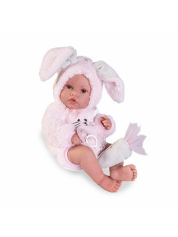 Lalka Erika króliczek z marchewką Antonio Juan 50419 - Dziewczynka, 42 cm, Brzuszek: Winylowy, Kolor oczu: Brązowy