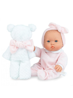 Lalka Betty Teddy Blanket z kocykiem Marina & Pau 372 - Dziewczynka, 28 cm, Brzuszek: Winylowy, Kolor oczu: Niebieski