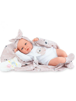 Lalka Ane Polar z kocykiem Marina & Pau 1218 - Dziewczynka, 45 cm, Brzuszek: Miękki, Kolor oczu: Niebieski