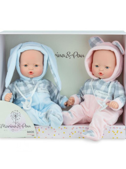 Lalki Pitus Mellizos płaczące bliźniaki Marina & Paul 589 - Chłopiec, 40 cm, Brzuszek: Miękki, Kolor oczu: Niebieski