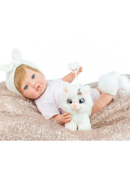 Lalka Alina Kawaii z maskotką i kocykiem Marina & Pau 1159 - Dziewczynka, 45 cm, Brzuszek: Miękki, Kolor oczu: Niebieski, Kolo