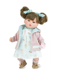 Lalka Petite Pique płacząca Marina & Pau 428 - Dziewczynka, 40 cm, Brzuszek: Miękki, Kolor oczu: Brązowy, Kolor włosów: Br