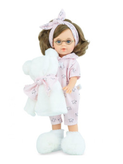 Lalka Marina Pijama party z kocykiem Marina & Pau 1528 - Dziewczynka, 40 cm, Brzuszek: Winylowy, Kolor oczu: Niebieski