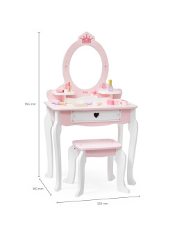 VIGA Duża Toaletka Drewniana Biało-Różowa z Lustrem i Krzesełkiem