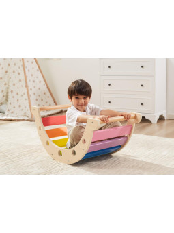 VIGA Drewniany Bujak Mostek 2w1 Huśtawka Montessori Tęczowa